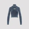 Diesel Cropped Turtleneck Sweater Ribbed Texture In Blue