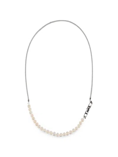 Diesel Pearl Chain Necklace In Silver