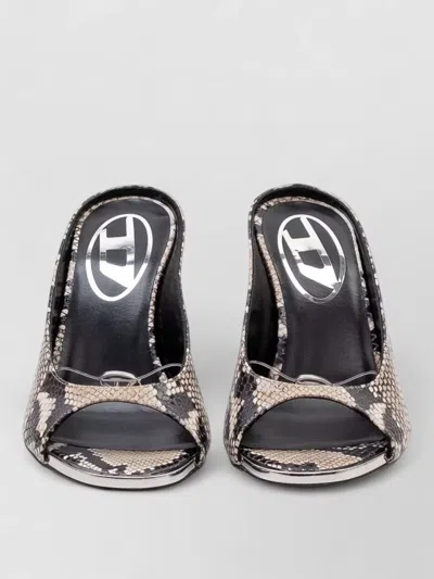 Diesel Peep Toe Snake Print Silk Nylon Sandals