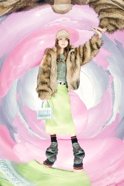 Diesel Kids' Faux Fur With Maxi Logo In Multi