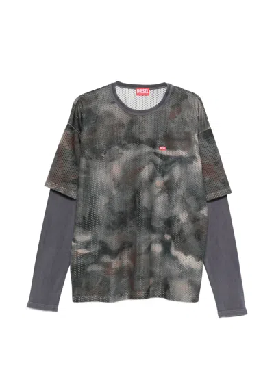 Diesel Micro-embroidered Mini Logo Crewneck Long-sleeve Sweatshirt In Gray