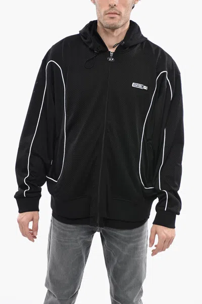 Diesel Perforated S-relax Hoodie With Contrast Embroidery In Black