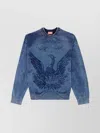 Diesel Phoenix Graphic Crewneck Sweater With Washed Effect In Blue