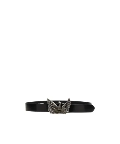 Diesel Phoenix Logo-plaque Leather Belt In Black