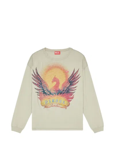 Diesel Phoenix-print Long-sleeve T-shirt In Brown