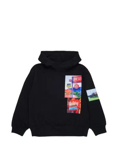 Diesel Kids' Photographic-print Hoodie In Black