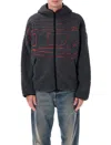 Diesel Textured Fleece Jacket With Bold Graphic Embroidery In Black