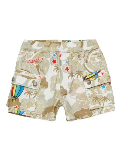 Diesel Babies' Pilyshortb Printed Cargo Shorts In Brown