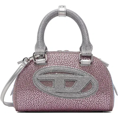 Diesel Pink 1dr Dome Crystal Lurex Small Bowling Bag In Gray