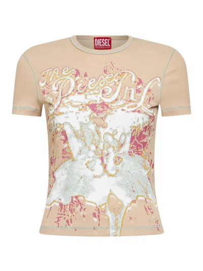 Diesel Women Pink Animalier Ribbed Jersey T-brenda T-shirt In Multi