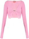 Diesel Ribbed Cropped Sweater With Iconic Closure Detail In Pink