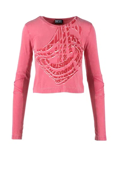 Diesel Pink Cropped Cotton T-shirt In Red