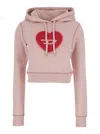 Diesel Pink Cropped Hoodie With Drawstring Hood And Rhinestoned Heart On The Front In Cotton Woman In Pink