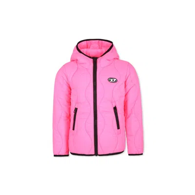 Diesel Kids' Pink Down Jacket For Girl With Logo