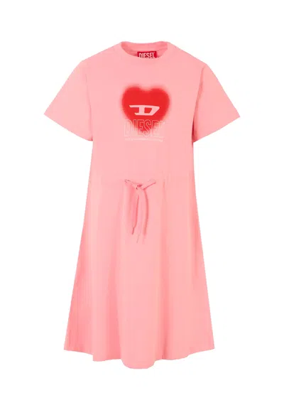 Diesel Kids' Pink Dress For Girl With Hearts