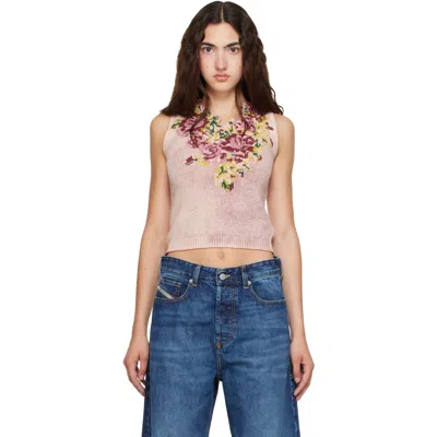 Diesel Pink Knit Floral Vest In 44b