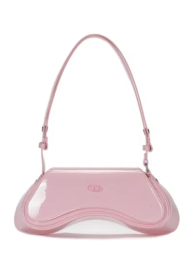 Diesel Pink Play Curved Shape Patent Leather Crossbody Bag