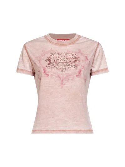 Diesel Pink Rhinestone-embellished Jersey T-ila-aa1 T-shirt