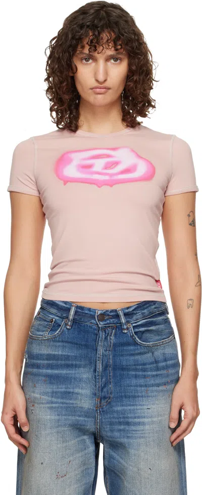 Diesel Pink Slim Graffiti-effect Logo T-shirt In Neutral