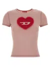 Diesel Pink Crew Neck T-shirt With Front Print And Beaded Details In Cotton Woman In Gold