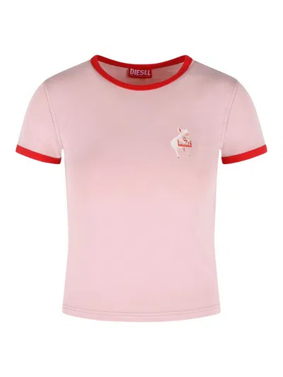 Diesel Pink Stretch Cotton T-shirt