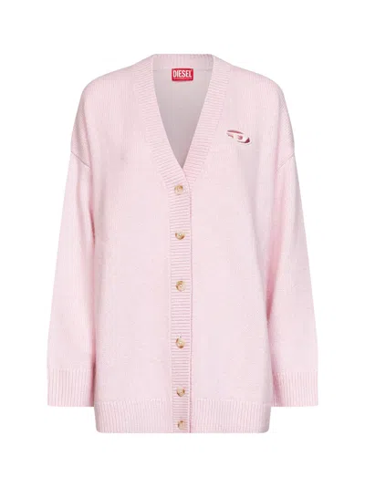 Diesel Pink Wool And Alpaca Blend Knit M-areela Cardigan