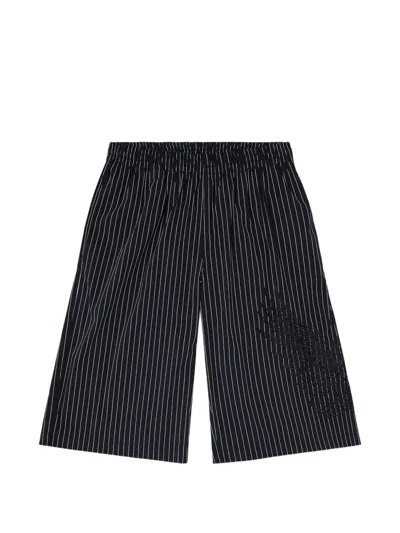 Diesel Pinstripe-pattern Embroidered Shorts In Black