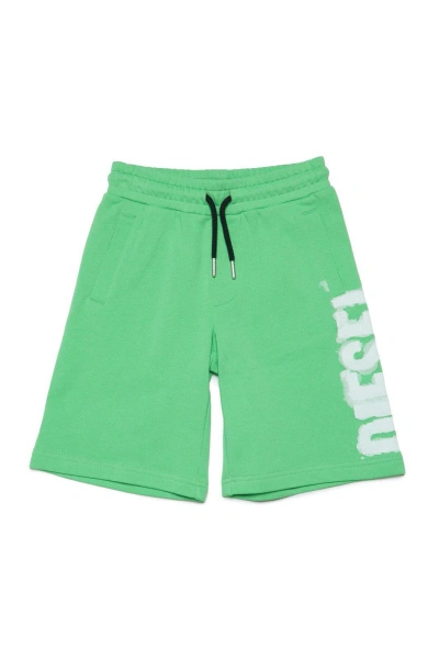 Diesel Kids' Pjuste16 Logo Printed Drawstring Shorts In Green