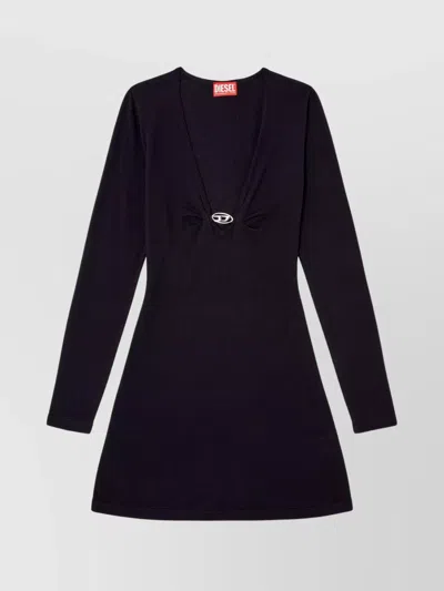 Diesel Placky V-neck Wool Mini Dress In Blue