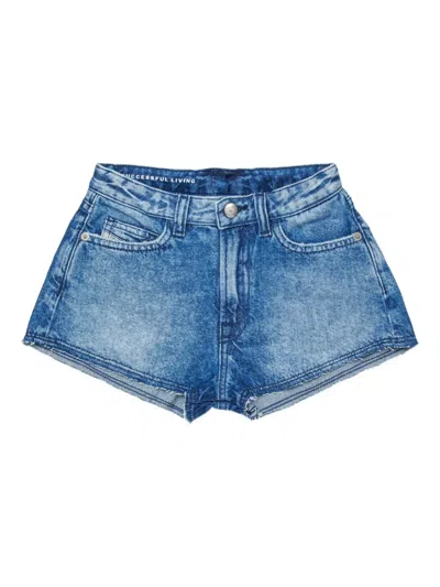 Diesel Kids' Plaffy Frayed Denim Shorts In Blue