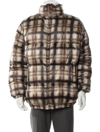 Pre-owned Diesel Plaid Print Puffer Coat W/ Tags In Brown