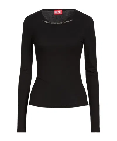 Diesel T-matic Chain-link Ribbed-knit T-shirt In Black