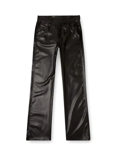 Diesel Faux Leather Wide Leg Trousers Belt Loops In Black