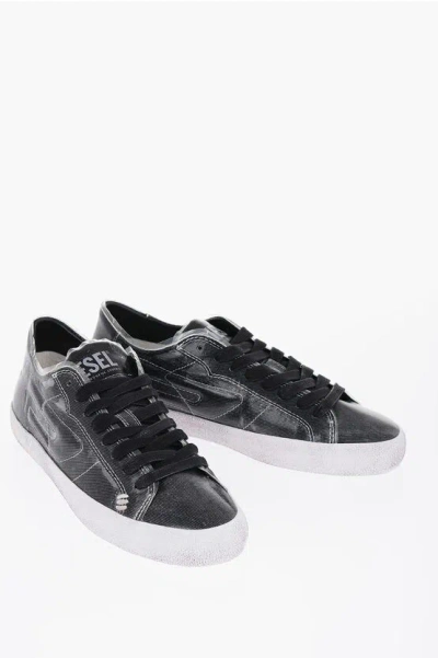 Diesel Plastic Denim Leroji Low Sneakers In Black
