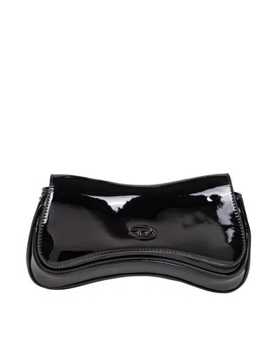 Diesel Women Play Clutch Patent Fabric Shoulder Bag In Black