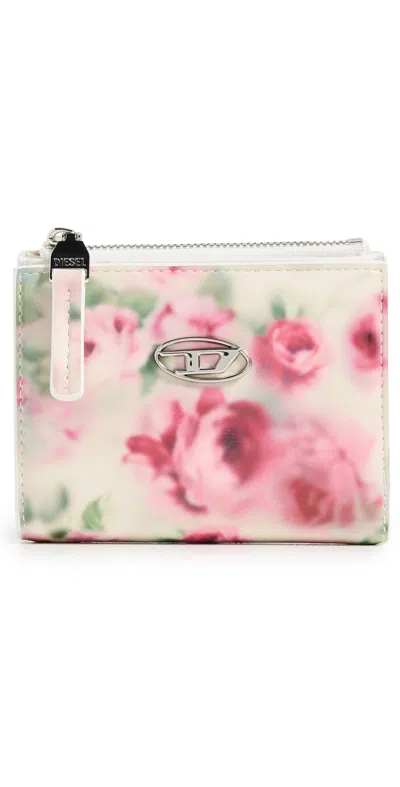 Diesel Play Bi-fold Zip Ii White/pink Roses