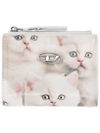 Diesel "play Bi-fold Zipper Ii" Wallet In White