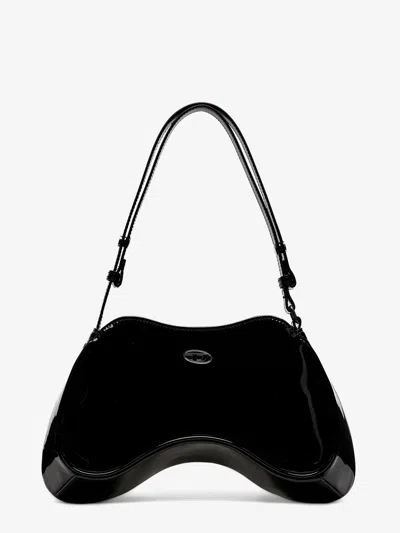 Diesel Curved Black Play Clutch With Glossy Finish And Magnetic Closure