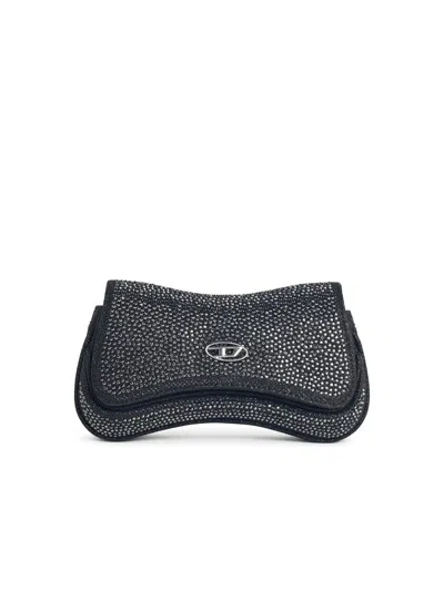 Diesel 'play' Black Glitter Fabric Clutch Women