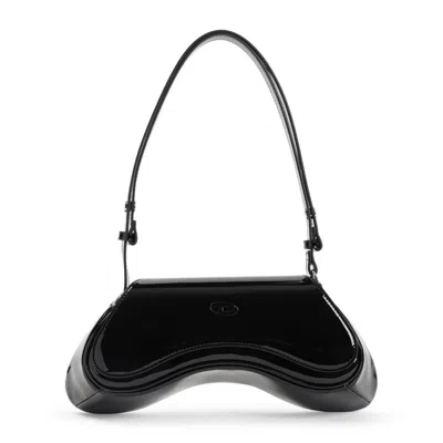 Diesel Curved Black Play Clutch With Glossy Finish And Magnetic Closure