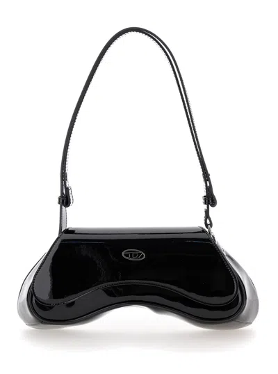 Diesel Play Black Shoulder Bag With Logo Plate In Tech Fabric Woman