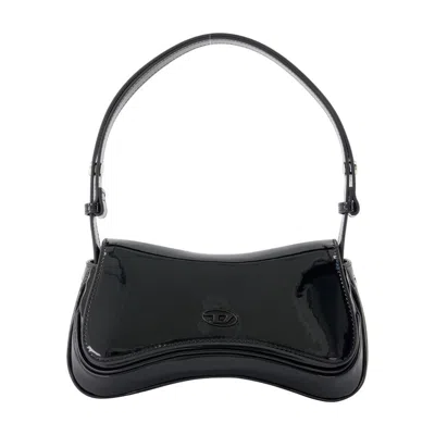 Diesel Women Play Clutch Patent Fabric Shoulder Bag In Black
