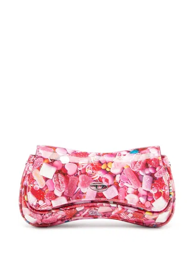 Diesel Play-glossy Clutch With Print In Pink