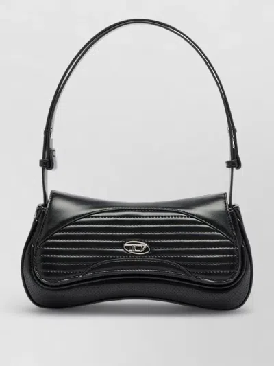 Diesel Metal Oval D Logo Mini Shoulder Handbag With Magnetic Flap Closure In Black