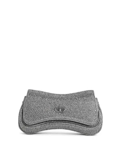 Diesel Play Clutch In Silver Glitter Fabric In Gray