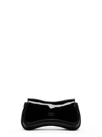 Diesel Play Clutch Shiny Leather Shoulder Bag In Black