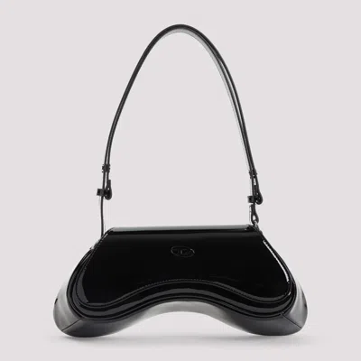 Diesel Curved Black Play Clutch With Glossy Finish And Magnetic Closure