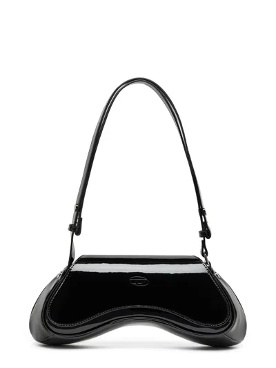 Diesel Play Crossbody Patent Fabric Bag In Black