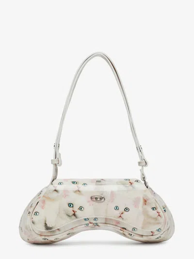 Diesel Play Crossbody Patent Fabric Shoulder Bag In White