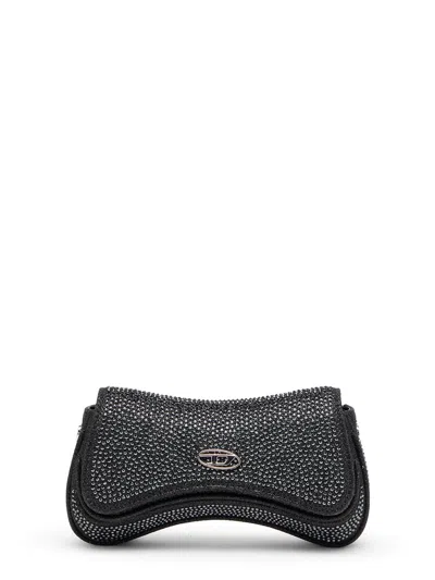 Diesel Play Crossbody Xs Shoulder Bag With All-over Rhinestones In Black